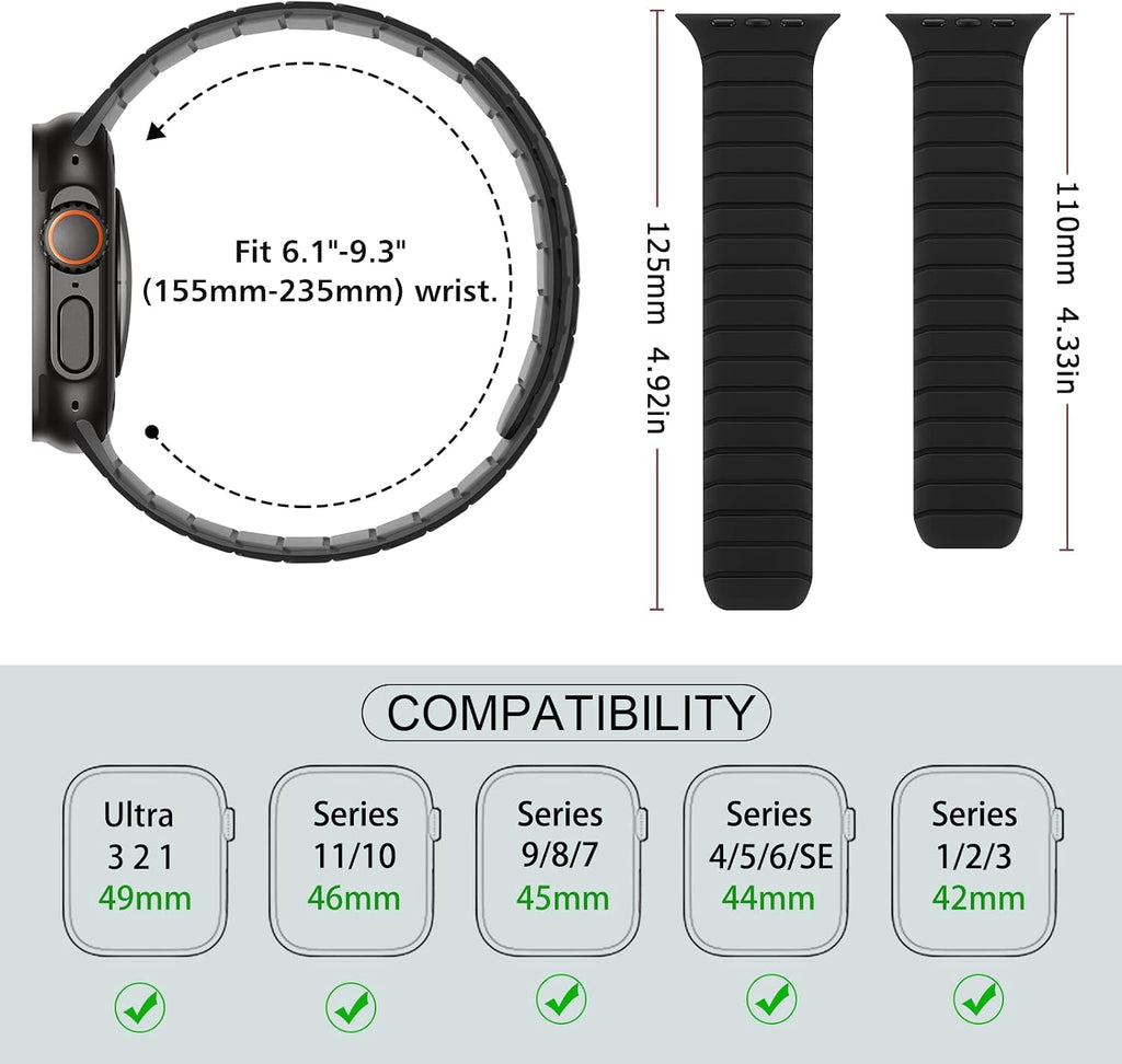 Magnetic Silicone Band — Black / Grey