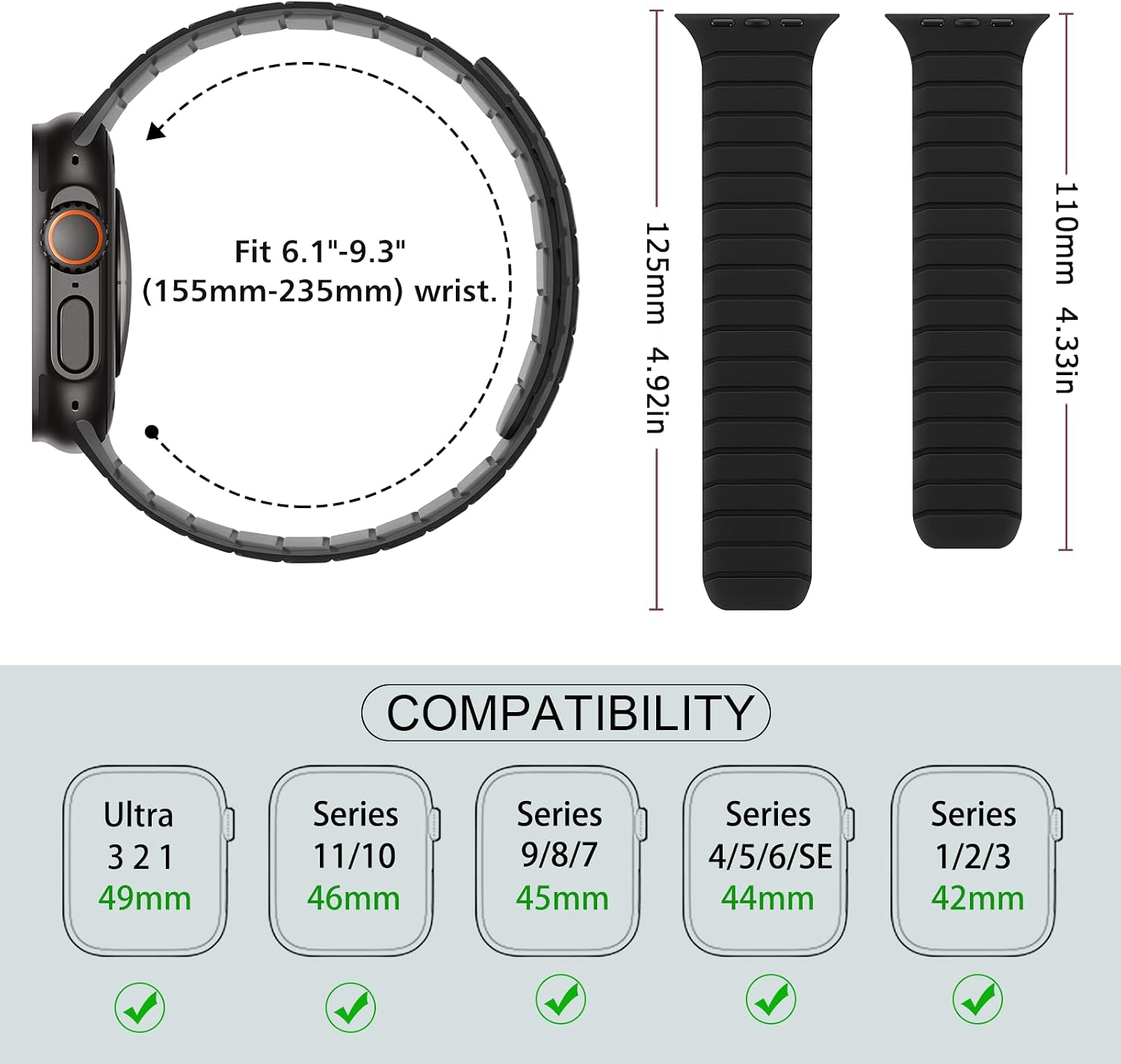 Magnetic Silicone Band — Black / Grey